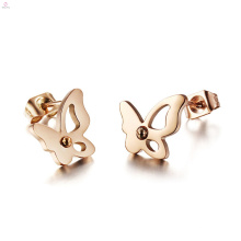 Moda Rose Gold ahueca hacia fuera los pendientes animales del ala de la mariposa del acero inoxidable